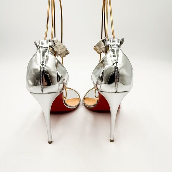Christian Louboutin Planetava 100 Spike Silver Patent Leather EU 37 US 7 - Picture 4 of 11